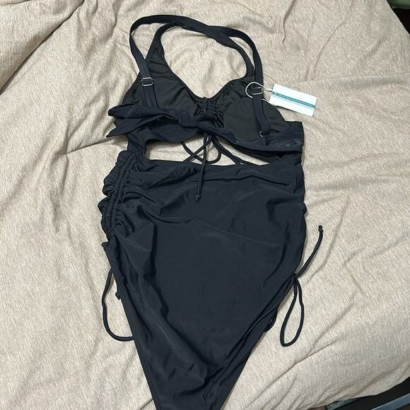 Womens Triangle Swisuit Hollowed Sexy Solid Color Black Size M - Picture 5 of 5